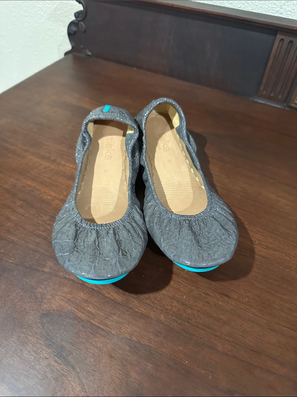 Tieks Gray Ballet Flats with Teal Accent